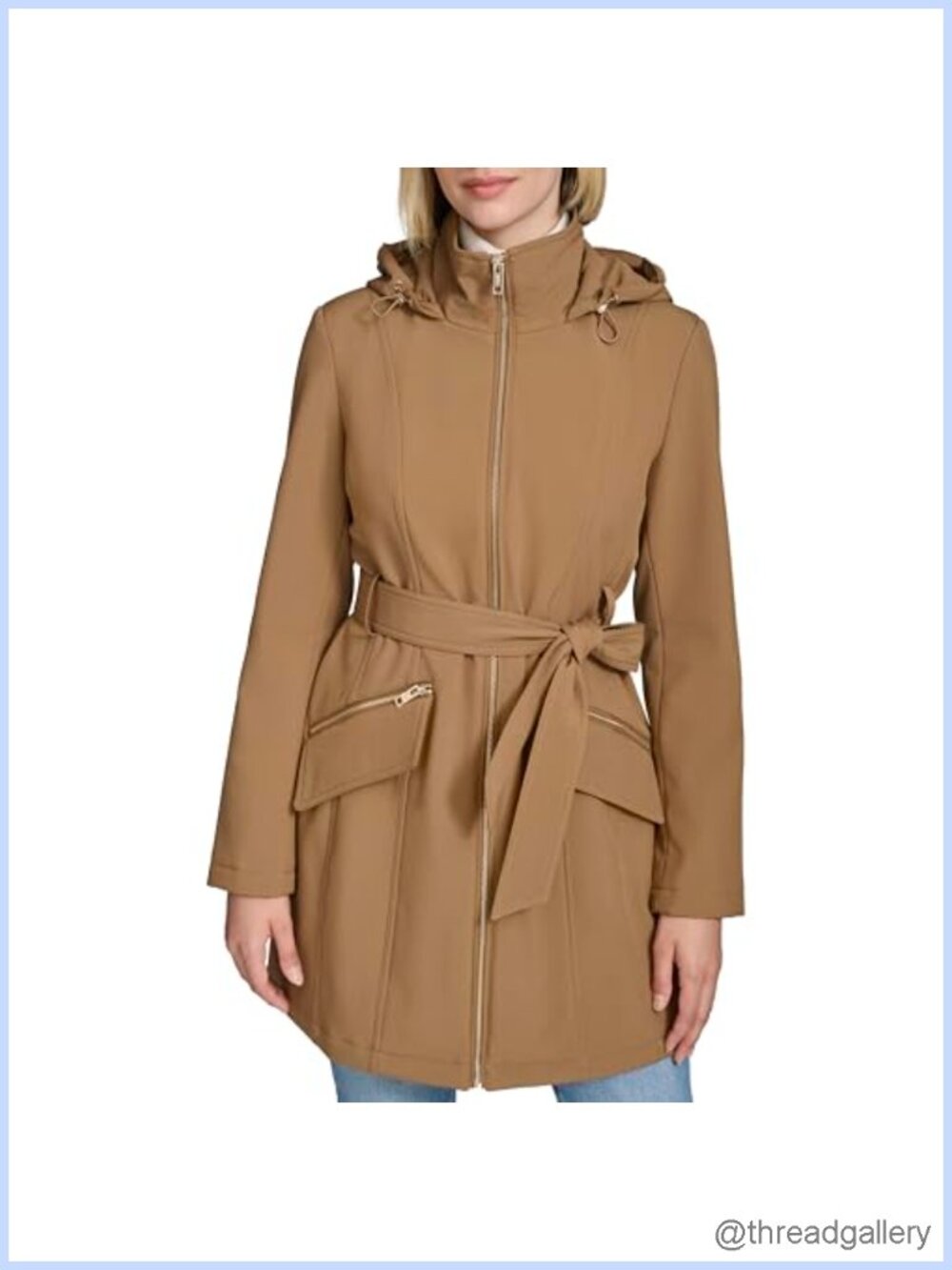 Hooded All-Weather Water-Resistant Belted Soft Shell Jacket